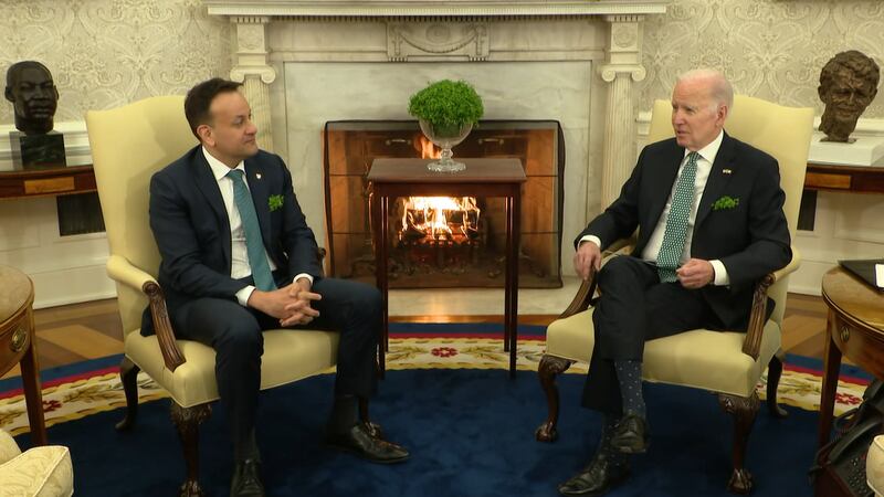 Meeting in the White House Oval Office, President Joe Biden and Prime Minister Leo Varadkar...