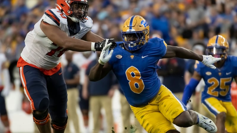Calijah Kancey, defensive tackle out of University of Pittsburgh is from Miami.
Photo...