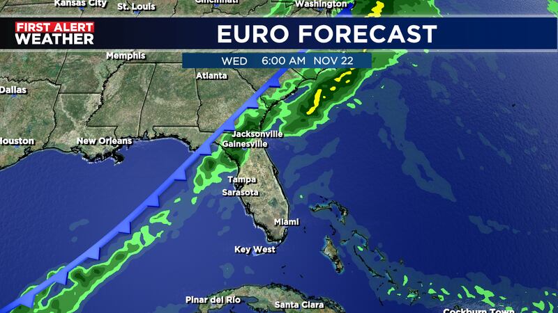 Should only bring a few showers as it pushes through on Wednesday