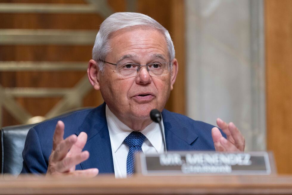 FILE - Sen. Bob Menendez, D-N.J., chair of the Senate Foreign Relations Committee speaks...