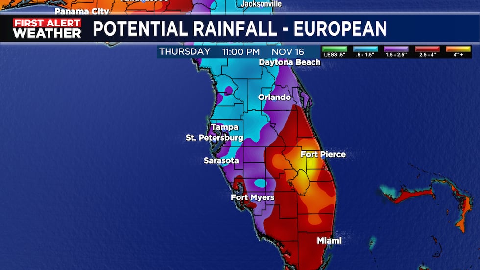 The EURO is suggesting some widespread rain Wednesday through Thursday morning