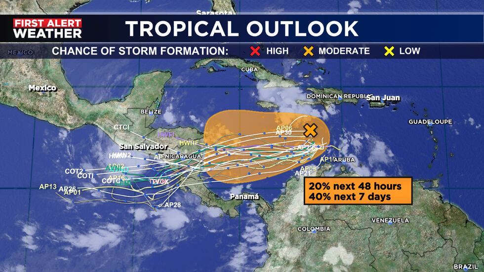 Chances going down as it will move inland into Central America