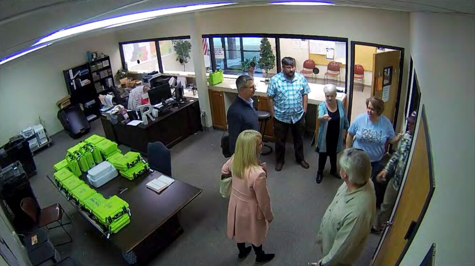FILE - This Jan. 7, 2021, image taken from Coffee County, Ga., security video appears to show...