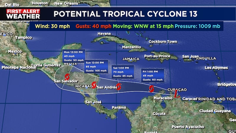 The 10th named storm of the season ies expected to move into Central America this weekend
