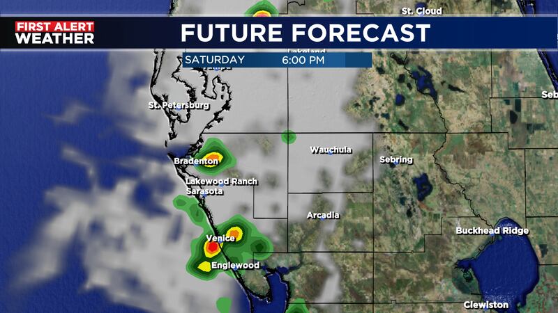 Sea breeze front could bring a couple of pop up storms to the Suncoast Saturday late afternoon