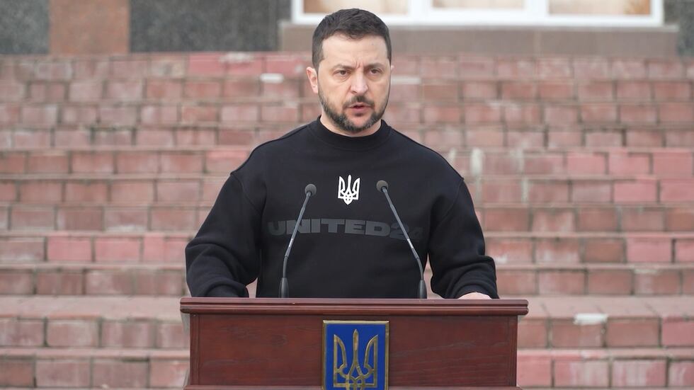 Ukraine President Volodymyr Zelenskyy is shown during a visit to Sumy on Tuesday.