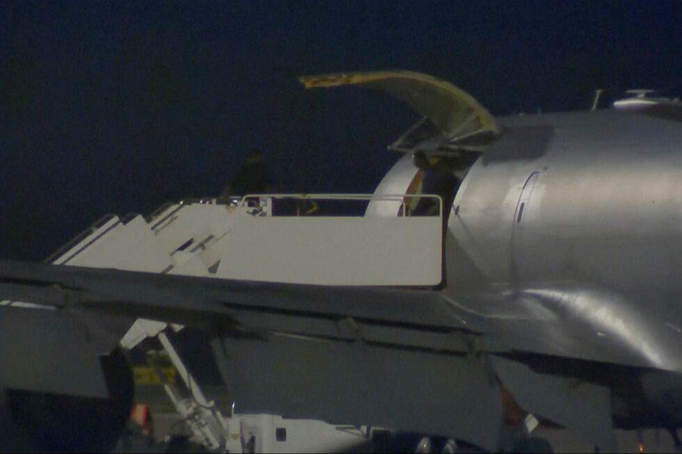 This image made from video provided by KSAT purports to show Pvt. Travis King coming out of an...