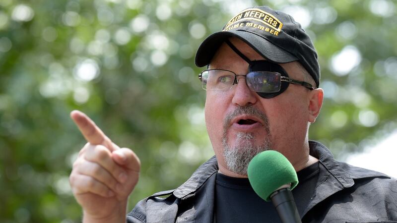 FILE - Stewart Rhodes, founder of the citizen militia group known as the Oath Keepers speaks...