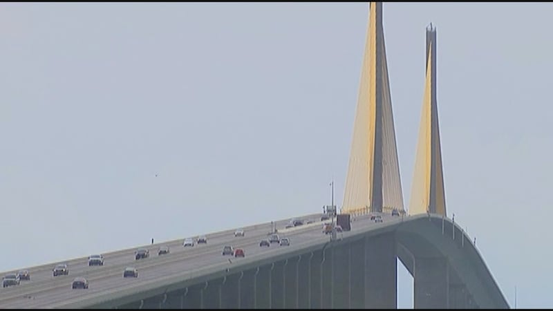 A photo taken mid-day of the Sunshine Skyway Bridge, which connects Pinellas to Manatee County.