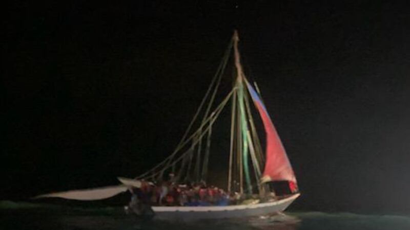 This overloaded 60-foot vessel some 25 miles northeast of Anguilla Cay, Bahamas.