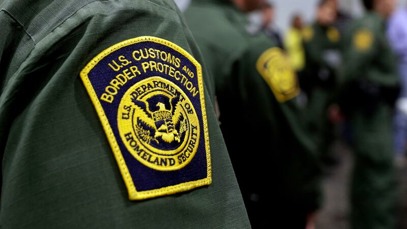 Border Patrol agents hold a news conference prior to a media tour of a new U.S. Customs and...