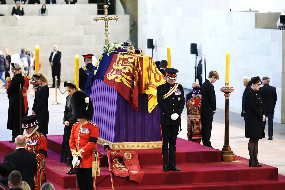From centre, anti-clockwise, Prince Harry, Princess Beatrice, Lady Louise, Zara Tindall,...
