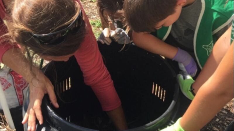 Courtesy Children get an inside look at a composting bin.