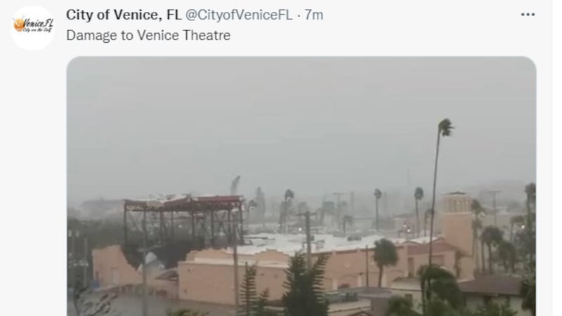 Venice Theatre damaged in storm.